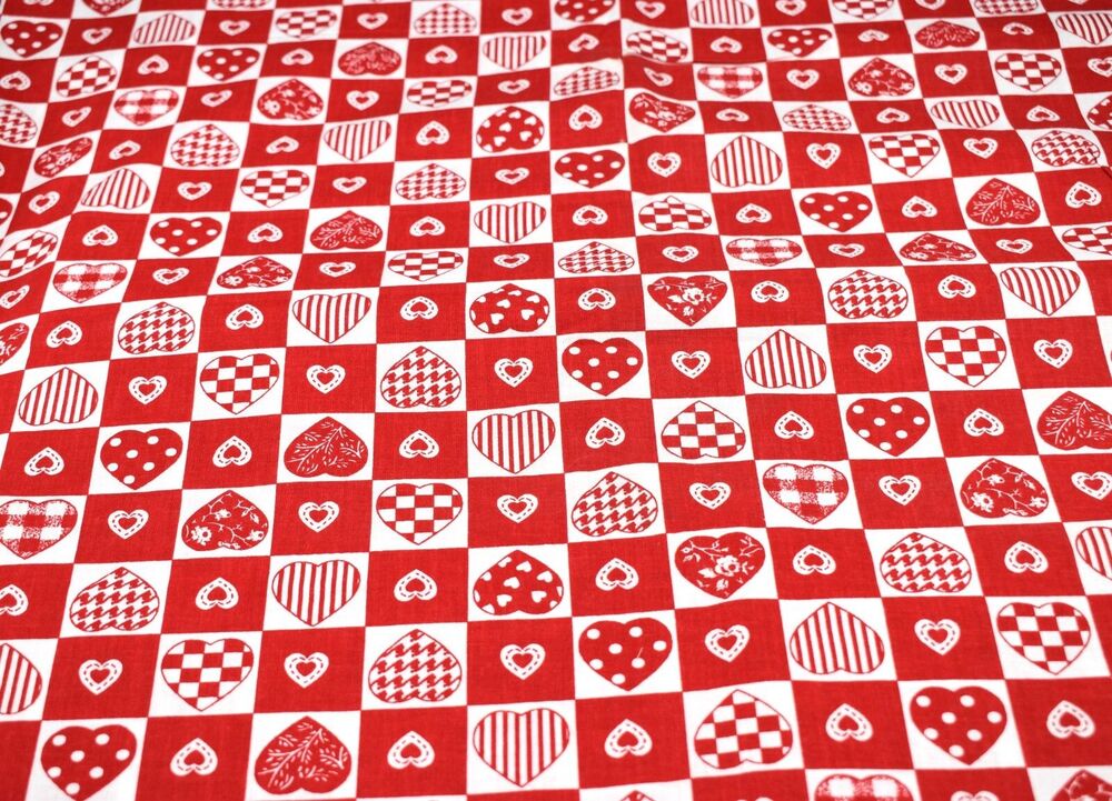 Quilting Fabric Sewing  Red White Hearts Valentines 2-1/4 yards Granny Core